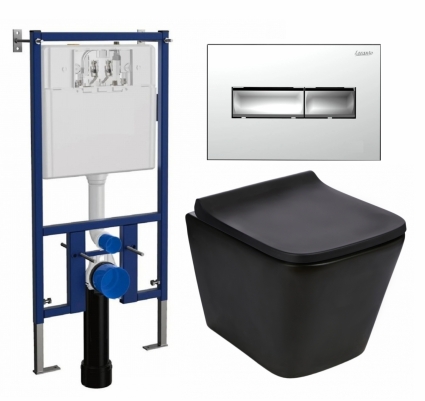 Комплект 3 в 1 инсталляция Loranto 4501 + Подвесной унитаз WeltWasser Gelbach 043 MT-BL + кнопка хром