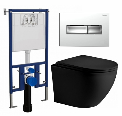 Комплект 3 в 1 инсталляция Loranto 4501 + Унитаз подвесной Weltwasser WW Merzbach 043 MT-BL + кнопка хром