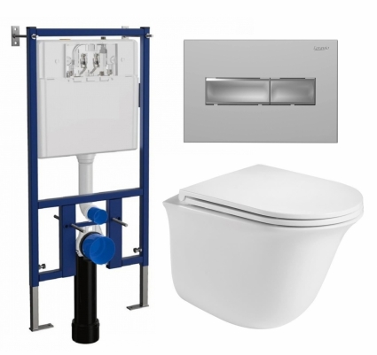 Комплект 3 в 1 инсталляция Loranto 4501 + Подвесной унитаз WeltWasser Telbach 004 GL-WT + кнопка хром матовая