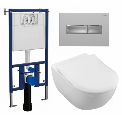 Комплект 3 в 1 инсталляция Loranto 4501 + Унитаз подвесной Villeroy & Boch Subway 2.0 5614R201 + кнопка хром матовая
