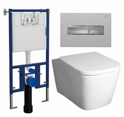 Комплект 3 в 1 инсталляция Loranto 4501 + Унитаз подвесной BelBagno Albano BB120CHR + кнопка хром матовая
