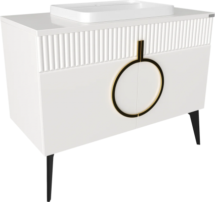 Тумба для комплекта STWORKI Valisso 105 white, золотые ручки, подвесная, глянцевая