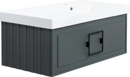 Тумба с раковиной La Fenice Cubo 90 R серая, ручка черная, подвесная, матовая