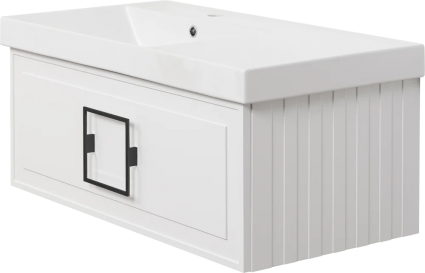 Тумба с раковиной La Fenice Cubo 90 L, белая, ручка черная, подвесная, матовая