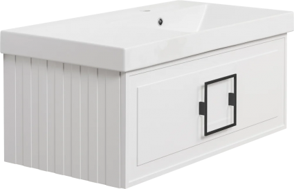 Тумба с раковиной La Fenice Cubo 90 R, белая, ручка черная, подвесная, матовая