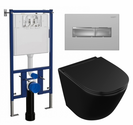 Комплект 3 в 1 инсталляция Loranto 4501 + Унитаз подвесной Owl 1975 Vind Cirkel-H Matt Black OWLT190305 + кнопка хром матовая