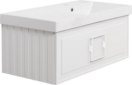 Тумба с раковиной La Fenice Cubo 90 R, белая, ручка белая, подвесная, матовая