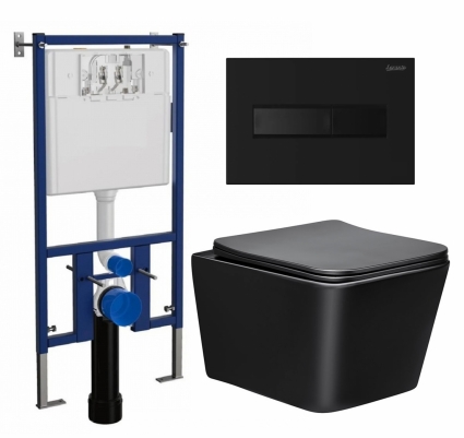 Комплект 3 в 1 инсталляция Loranto 4501 + Унитаз Vincea Q-Line VT1-12MB + кнопка черная матовая