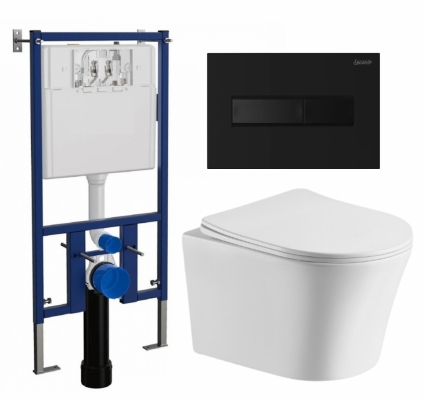 Комплект 3 в 1 инсталляция Loranto 4501 + Подвесной унитаз CeruttiSpa Adige Aria CT7837 + кнопка черная матовая