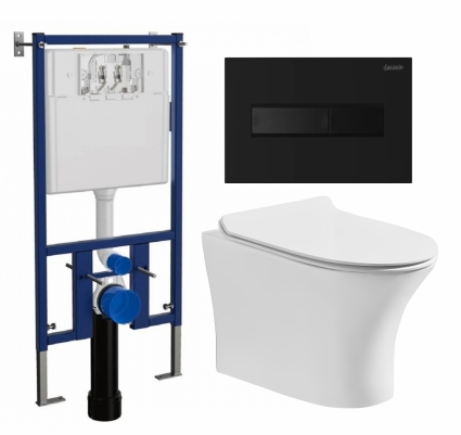 Комплект 3 в 1 инсталляция Loranto 4501 + Подвесной безободковый унитаз CeruttiSpa Bernina aria CT7191 + кнопка черная матовая