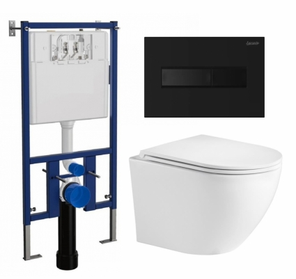 Комплект 3 в 1 инсталляция Loranto 4501 + Подвесной унитаз WeltWasser Merzbach 043 GL-WT + кнопка черная матовая