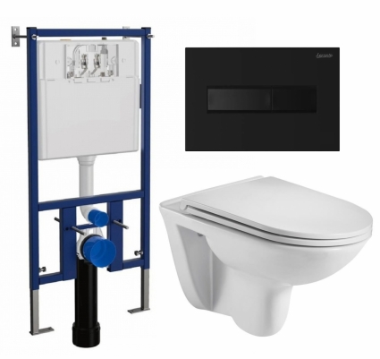 Комплект 3 в 1 инсталляция Loranto 4501 + Подвесной унитаз WeltWasser Baarbach 004 GL-WT + кнопка черная матовая