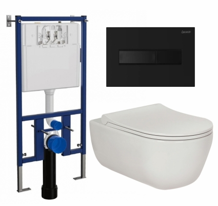 Комплект 3 в 1 инсталляция Loranto 4501 + Унитаз подвесной Berges Wasserhaus Ego XL 082118 + кнопка черная матовая