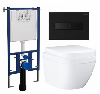 Комплект 3 в 1 инсталляция Loranto 4501 + Унитаз подвесной Grohe Euro Ceramic 39206000 + кнопка черная матовая
