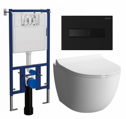 Комплект 3 в 1 инсталляция Loranto 4501 + Унитаз подвесной VitrA Sento 7748В003-0075 + кнопка черная матовая