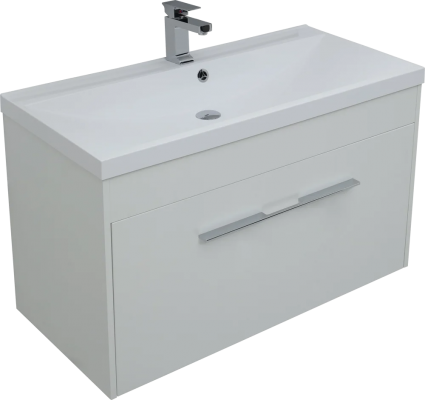 Тумба с раковиной Aquanet Августа 90 белая, ручка хром, подвесная, глянцевая