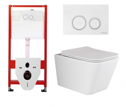 Комплект 3 в 1 инсталляция для унитазов Tece Tecespring S955103 + Подвесной унитаз Ceramica Nova Metric Rimless CN3007 с кнопкой глянцевой белой
