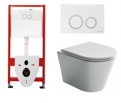 Комплект 3 в 1 инсталляция для унитазов Tece Tecespring S955103 + Подвесной унитаз Ceramica Nova Forma CN3011 с кнопкой глянцевой белой