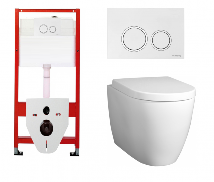 Комплект 3 в 1 инсталляция для унитазов Tece Tecespring S955103 + Унитаз подвесной BelBagno Marino с кнопкой глянцевой белой