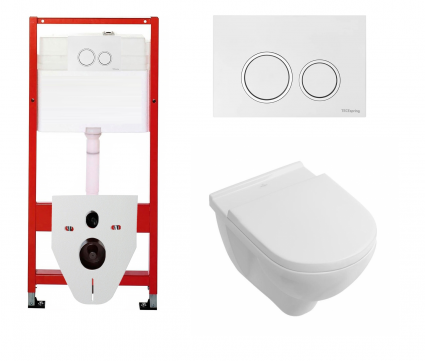 Комплект 3 в 1 инсталляция для унитазов Tece Tecespring S955103 + Унитаз подвесной Villeroy & Boch O Novo Directflush с кнопкой глянцевой белой