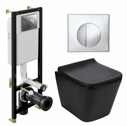 Комплект 3 в 1 инсталляция Cersanit Black S-IN-BLACK-Cg-w + Подвесной унитаз WeltWasser Gelbach 043 MT-BL + кнопка хром