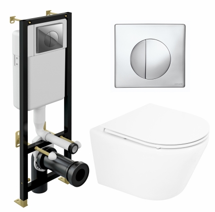 Комплект 3 в 1 инсталляция Cersanit Black S-IN-BLACK-Cg-w + Унитаз подвесной BelBagno Tre BB8001CHR/SC + кнопка хром