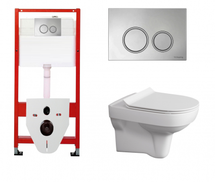 Комплект 3 в 1 инсталляция для унитазов Tece Tecespring S955101 + Унитаз подвесной Cersanit City New clean on с кнопкой глянцевой хром