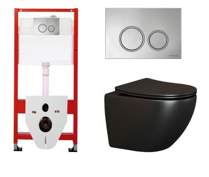Комплект 3 в 1 инсталляция для унитазов Tece Tecespring S955101 + Унитаз подвесной Ceramica Nova Metropol CN4002MB черный с кнопкой глянцевой хром