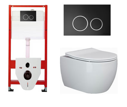 Комплект 3 в 1 инсталляция для унитазов Tece Tecespring S955102 + Унитаз подвесной Ceramica Nova Play CN3001 с кнопкой черной матовой
