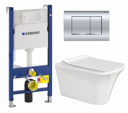 Комплект 3 в 1 инсталляция Geberit Duofix Delta30 458.163.21.1 + Унитаз подвесной CeruttiSpa Nivolet Aria 9034 + кнопка хром