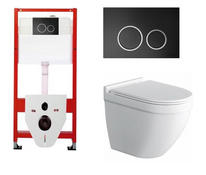 Комплект 3 в 1 инсталляция для унитазов Tece Tecespring S955102 + Унитаз подвесной Owl 1975 Cirkel-H с кнопкой черной матовой
