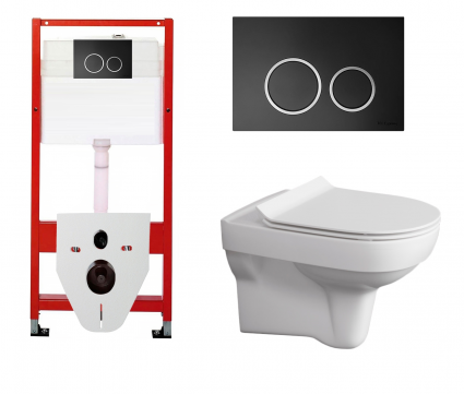 Комплект 3 в 1 инсталляция для унитазов Tece Tecespring S955102 + Унитаз подвесной Cersanit City New clean on с кнопкой черной матовой