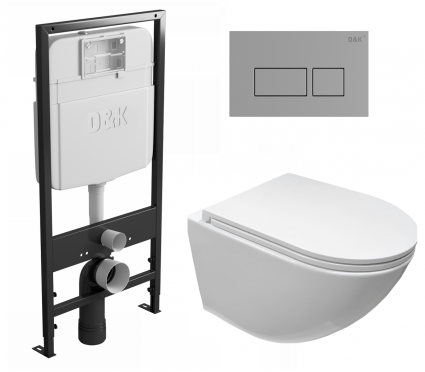 Комплект 3 в 1 инсталляция D&K DI8055119 + Унитаз подвесной CeruttiSpa Sella aria CT7183 + Кнопка прямоугольная хром 