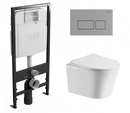 Комплект 3 в 1 инсталляция D&K DI8055119 + Унитаз подвесной CeruttiSpa Adige Aria CT7837 + Кнопка прямоугольная хром 