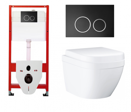 Комплект 3 в 1 инсталляция для унитазов Tece Tecespring S955102 + Унитаз подвесной Grohe Euro Ceramic 39206000 с кнопкой черной матовой