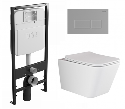 Комплект 3 в 1 инсталляция D&K DI8055119 + Унитаз подвесной Ceramica Nova Metric Rimless CN3007  + Кнопка прямоугольная хром 