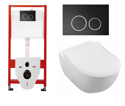 Комплект 3 в 1 инсталляция для унитазов Tece Tecespring S955102 + Унитаз подвесной Villeroy & Boch Subway 2.0 5614R201 с кнопкой черной матовой