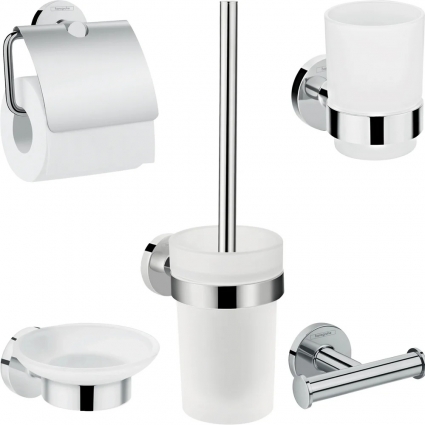 Набор Hansgrohe Logis Universal Держатель туалетной бумаги + Ершик + Крючок + Стакан + Мыльница хром, подвесная