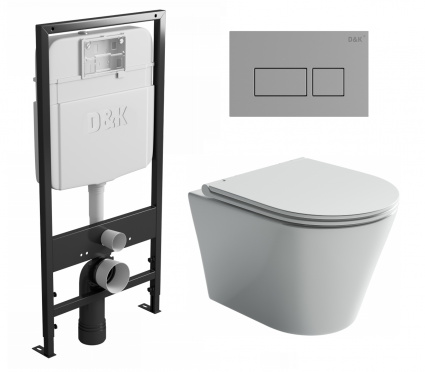 Комплект 3 в 1 инсталляция D&K DI8055119 + Унитаз подвесной Ceramica Nova Forma CN3011 + Кнопка прямоугольная хром 