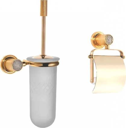 Набор Boheme Royal Cristal Ершик Royal Cristal Gold подвесной + Держатель туалетной бумаги Royal Cristal Cold с крышкой, золото,  в стиле ретро
