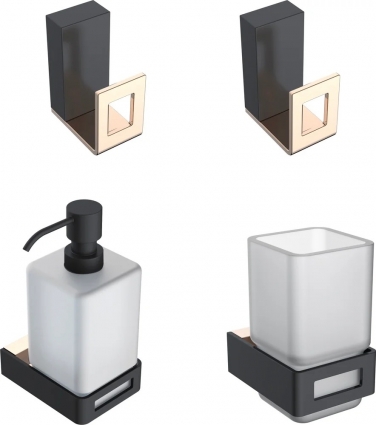 Набор Boheme Q Дозатор Q 10957-G-B + Стакан Q 10944-G-B + Крючок Q 10946-G-B Gold & black + Крючок Q 10946-G-B Gold & black подвесная,  в современном стиле
