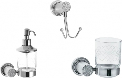 Набор Boheme Royal Cristal Стакан Royal Cristal Chrome подвесной + Дозатор Royal Cristal Chrome подвесной + Крючок Royal Cristal Chrome двойной в стиле ретро