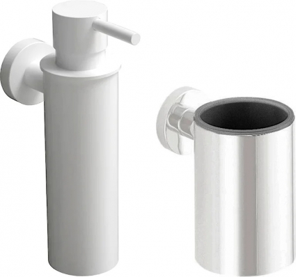 Набор Colombo Design Plus Дозатор Plus W4981.BM + Стакан Plus W4902.BM цвет белый, подвесная