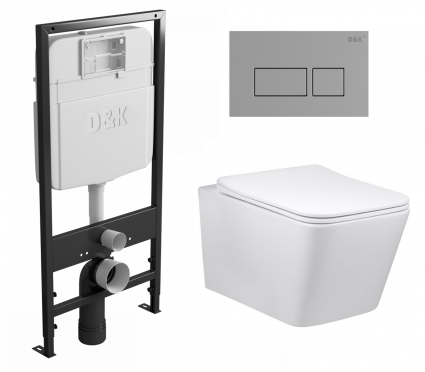 Комплект 3 в 1 инсталляция D&K DI8055119 + Унитаз подвесной Vincea Q-Line VT1-12 + Кнопка прямоугольная хром 