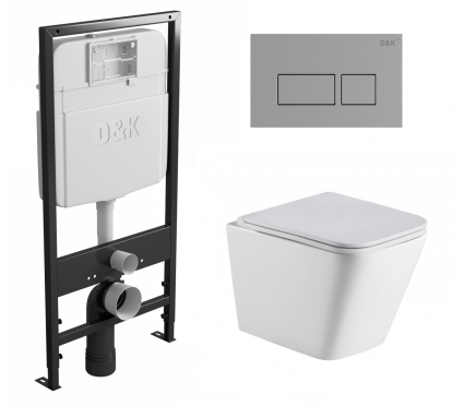 Комплект 3 в 1 инсталляция D&K DI8055119 + Унитаз подвесной WeltWasser Gelbach 043 GL-WT + Кнопка прямоугольная хром 