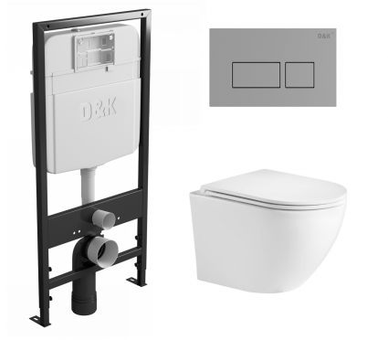 Комплект 3 в 1 инсталляция D&K DI8055119 + Унитаз подвесной WeltWasser Merzbach 043 GL-WT + Кнопка прямоугольная хром 