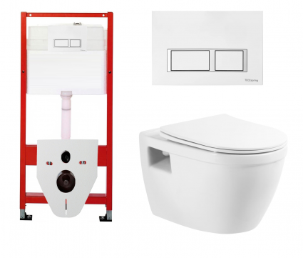 Комплект 3 в 1 инсталляция для унитазов Tece Tecespring S955203 + Унитаз подвесной BelBagno Loto BB070CHR/SC с кнопкой глянцевой белой