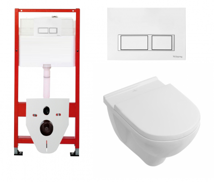 Комплект 3 в 1 инсталляция для унитазов Tece Tecespring S955203 + Унитаз подвесной Villeroy & Boch O Novo Directflush с кнопкой глянцевой белой