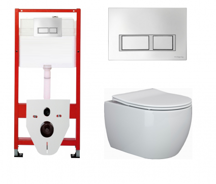 Комплект 3 в 1 инсталляция для унитазов Tece Tecespring S955201 + Унитаз подвесной Ceramica Nova Play CN3001 с кнопкой глянцевой хром