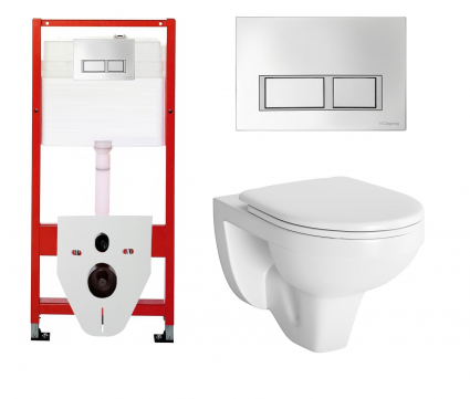 Комплект 3 в 1 инсталляция для унитазов Tece Tecespring S955201 + Унитаз подвесной Berges Wasserhaus Gamma 081105 с кнопкой глянцевой хром